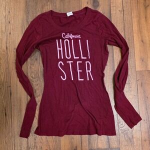 VTG Y2K Hollister California Long Sleeve Top Burgundy Casual Everyday Tee - S